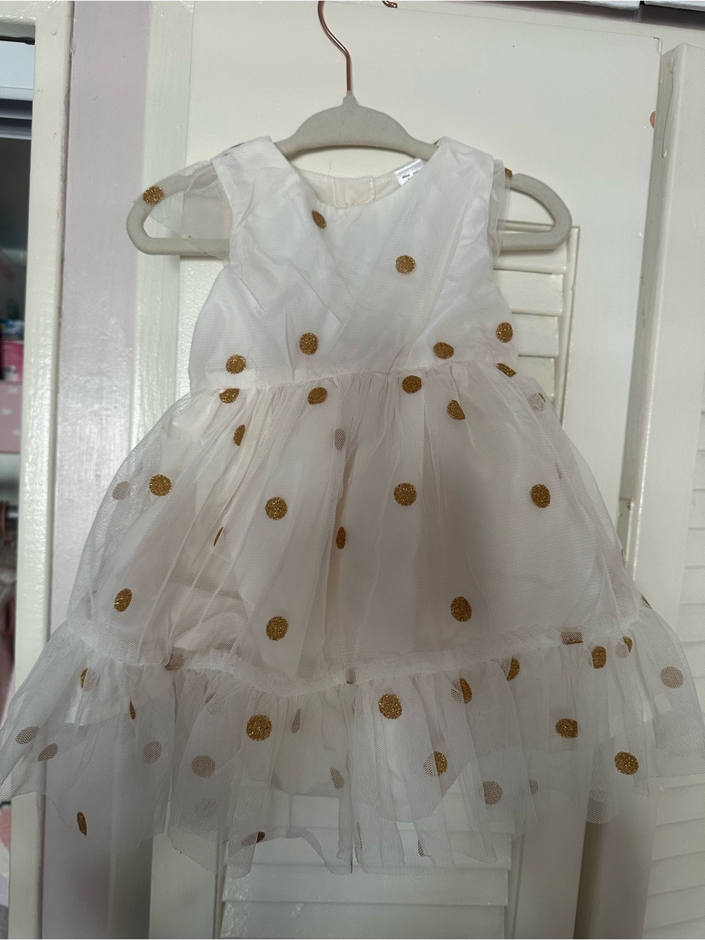 White & Gold Polka Dot Tulle Party Dress for Girls